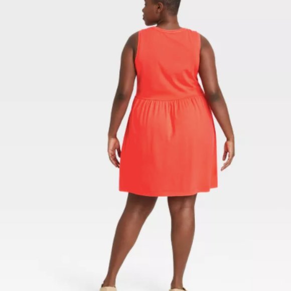 Womens Sleeveless Dress Babydoll Mini Tank Coral - Picture 4 of 5